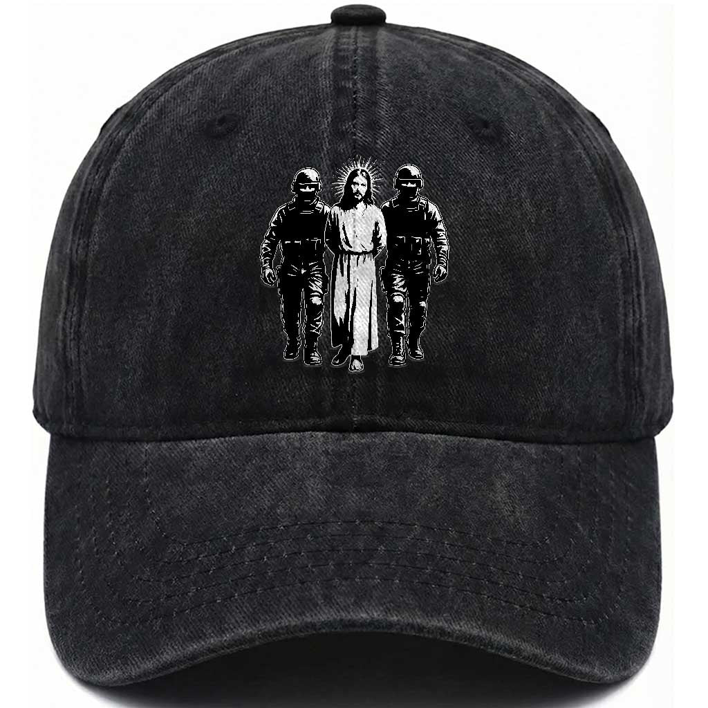 Jesus Arrested Parody Washed Cotton Baseball Cap Funny Immigrant Rights Political Protest