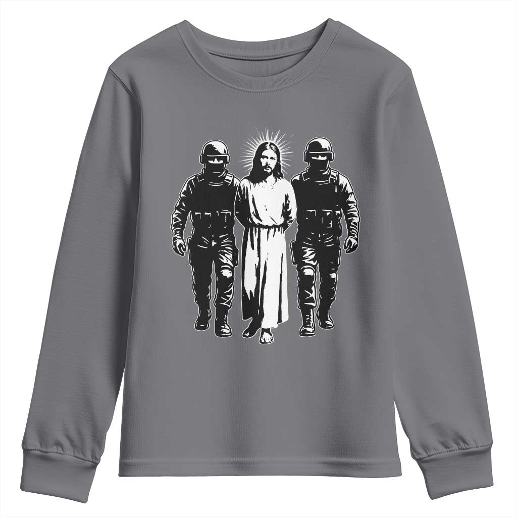 Jesus Arrested Parody Youth Sweatshirt Funny Immigrant Rights Political Protest