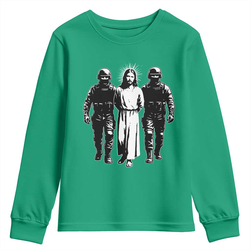 Jesus Arrested Parody Youth Sweatshirt Funny Immigrant Rights Political Protest