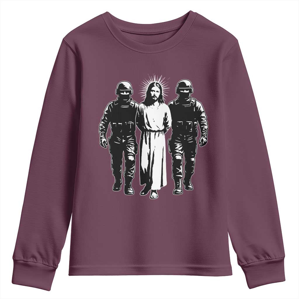 Jesus Arrested Parody Youth Sweatshirt Funny Immigrant Rights Political Protest
