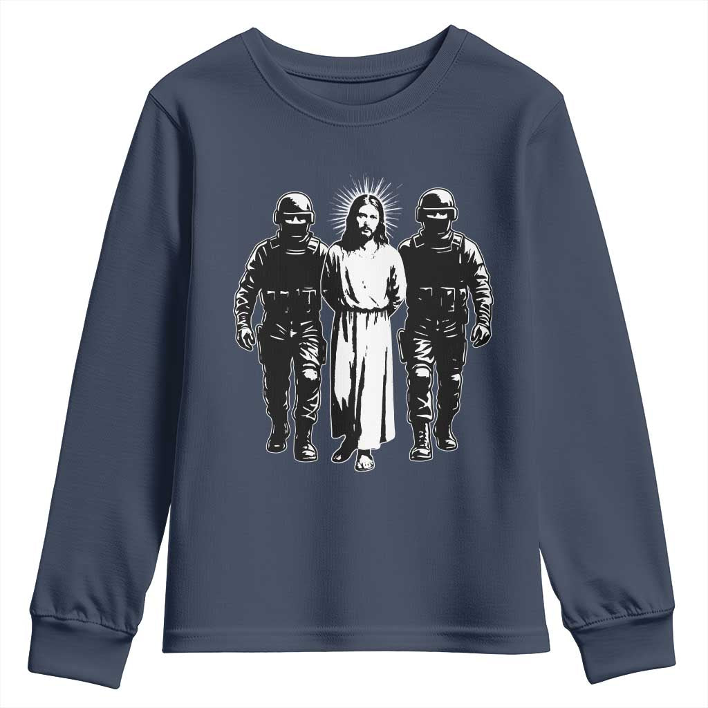 Jesus Arrested Parody Youth Sweatshirt Funny Immigrant Rights Political Protest