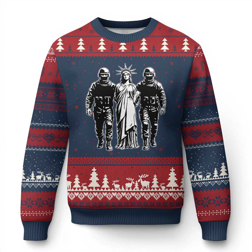 Statue Of Liberty Arrested Ugly Christmas Sweater Funny Immigrant Rights Political Protest