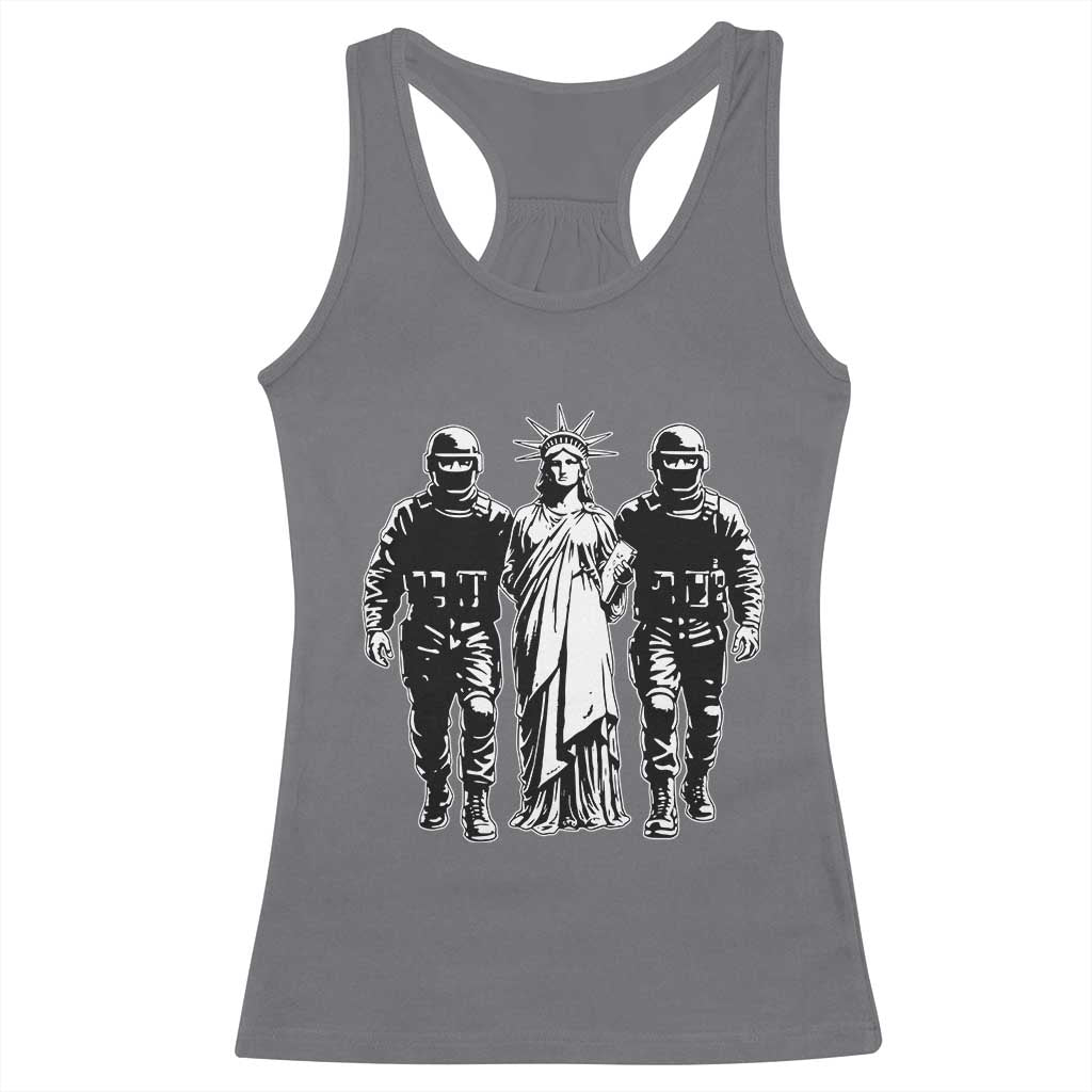 Statue Of Liberty Arrested Racerback Tank Top Funny Immigrant Rights Political Protest