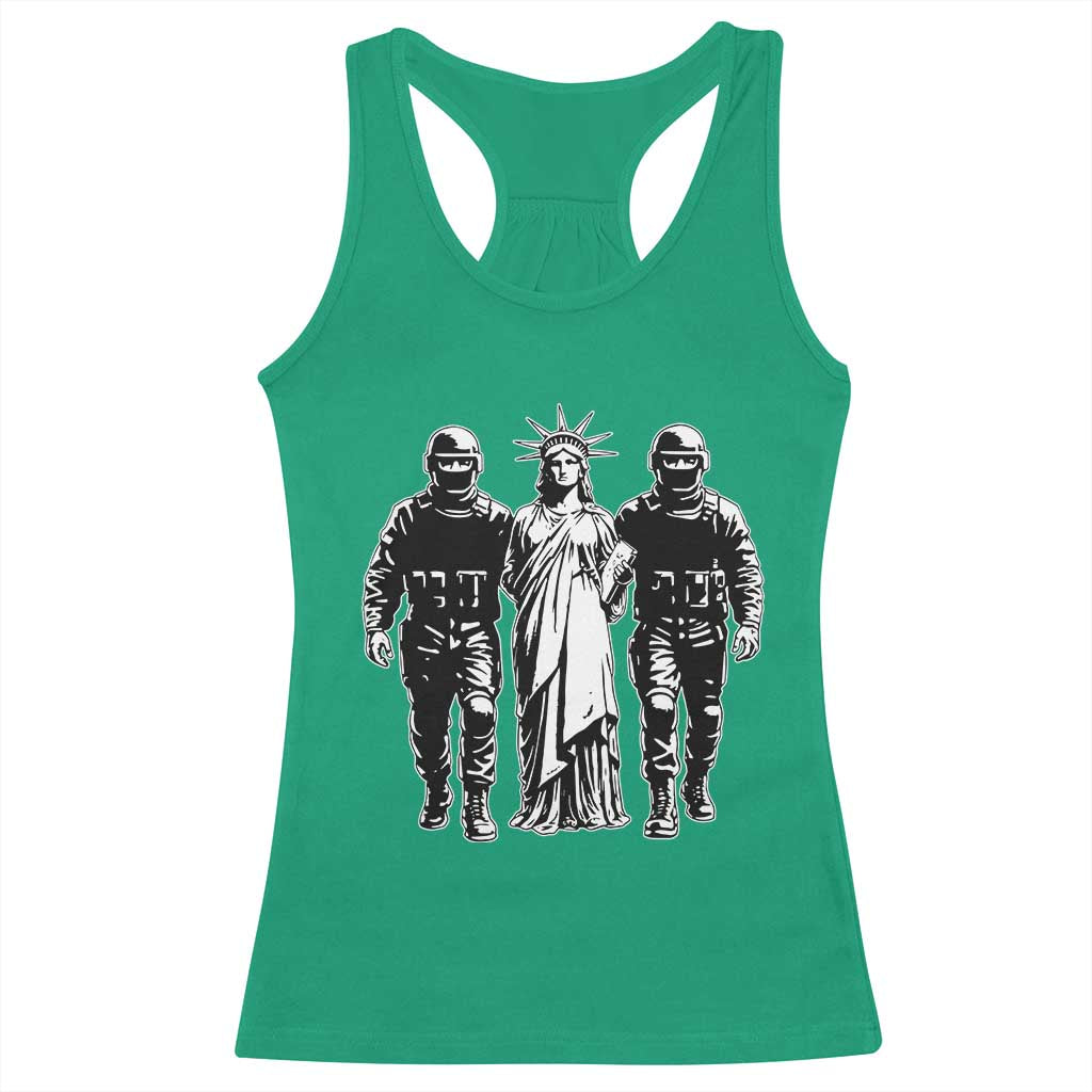 Statue Of Liberty Arrested Racerback Tank Top Funny Immigrant Rights Political Protest