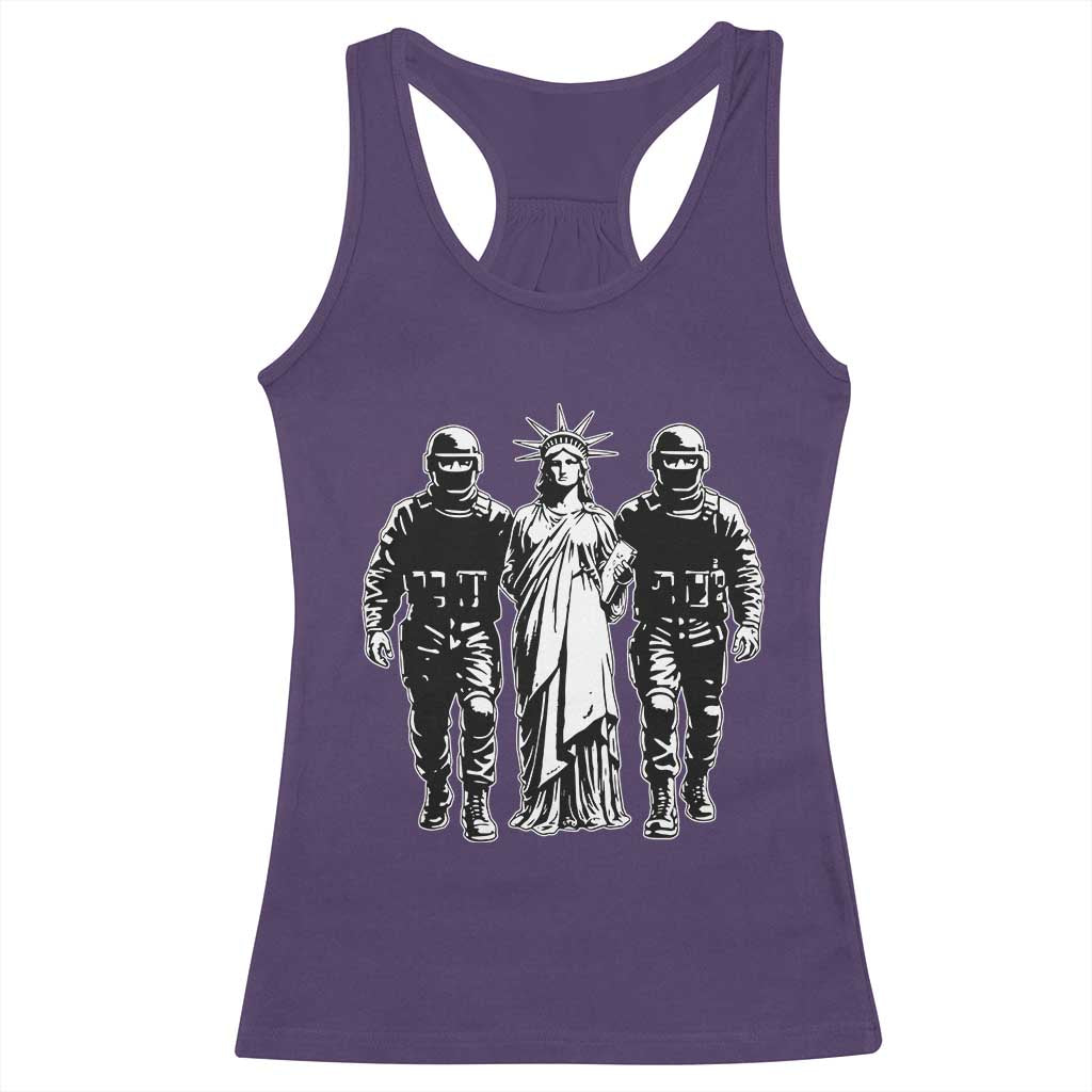 Statue Of Liberty Arrested Racerback Tank Top Funny Immigrant Rights Political Protest