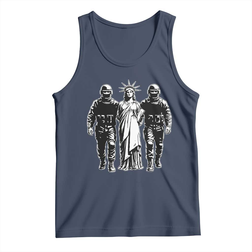 Statue Of Liberty Arrested Tank Top Funny Immigrant Rights Political Protest