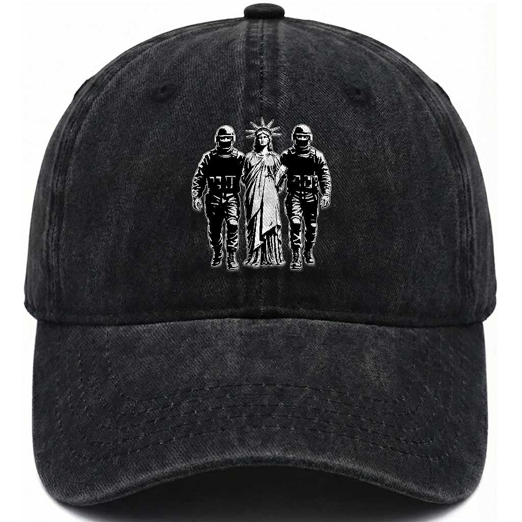 Statue Of Liberty Arrested Washed Cotton Baseball Cap Funny Immigrant Rights Political Protest