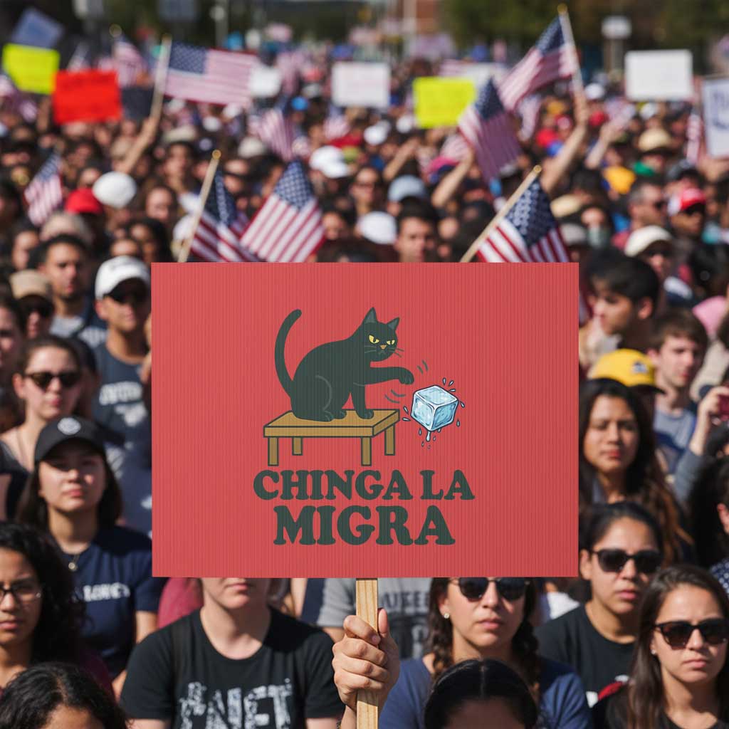 Chinga La Migra Protest Sign Funny Immigration Rights Cat Political