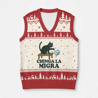 Chinga La Migra V-Neck Knit Sweater Vest Funny Immigration Rights Cat Political