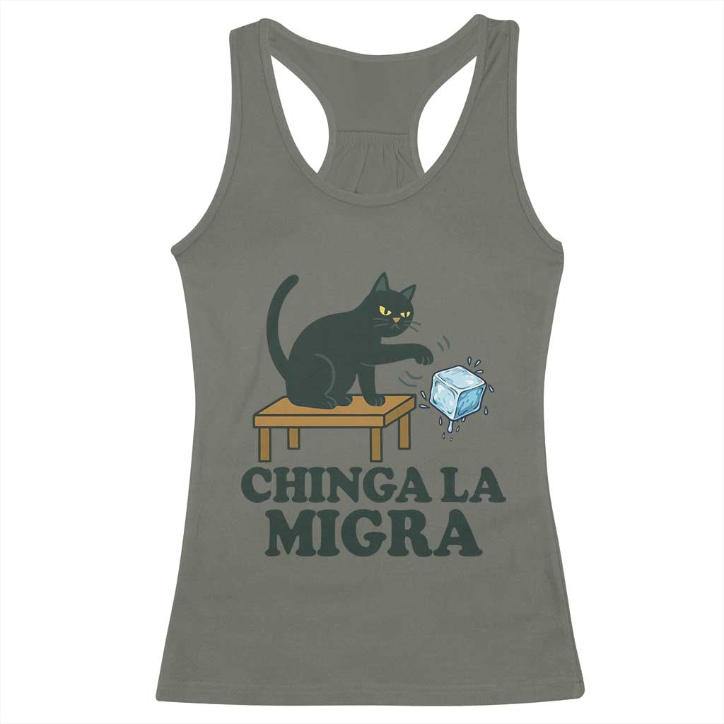 Chinga La Migra Racerback Tank Top Funny Immigration Rights Cat Political