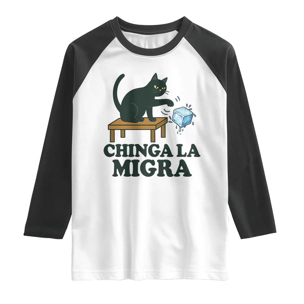 Chinga La Migra Raglan Shirt Funny Immigration Rights Cat Political