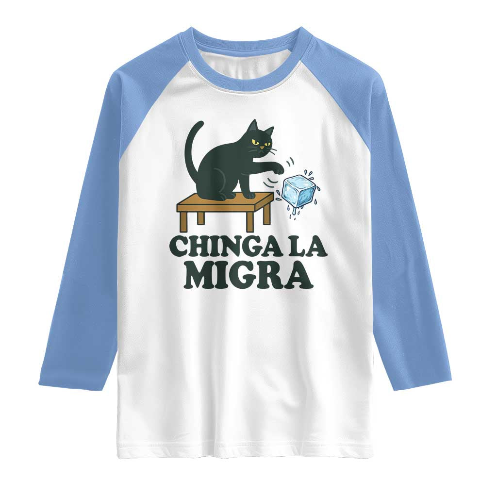 Chinga La Migra Raglan Shirt Funny Immigration Rights Cat Political