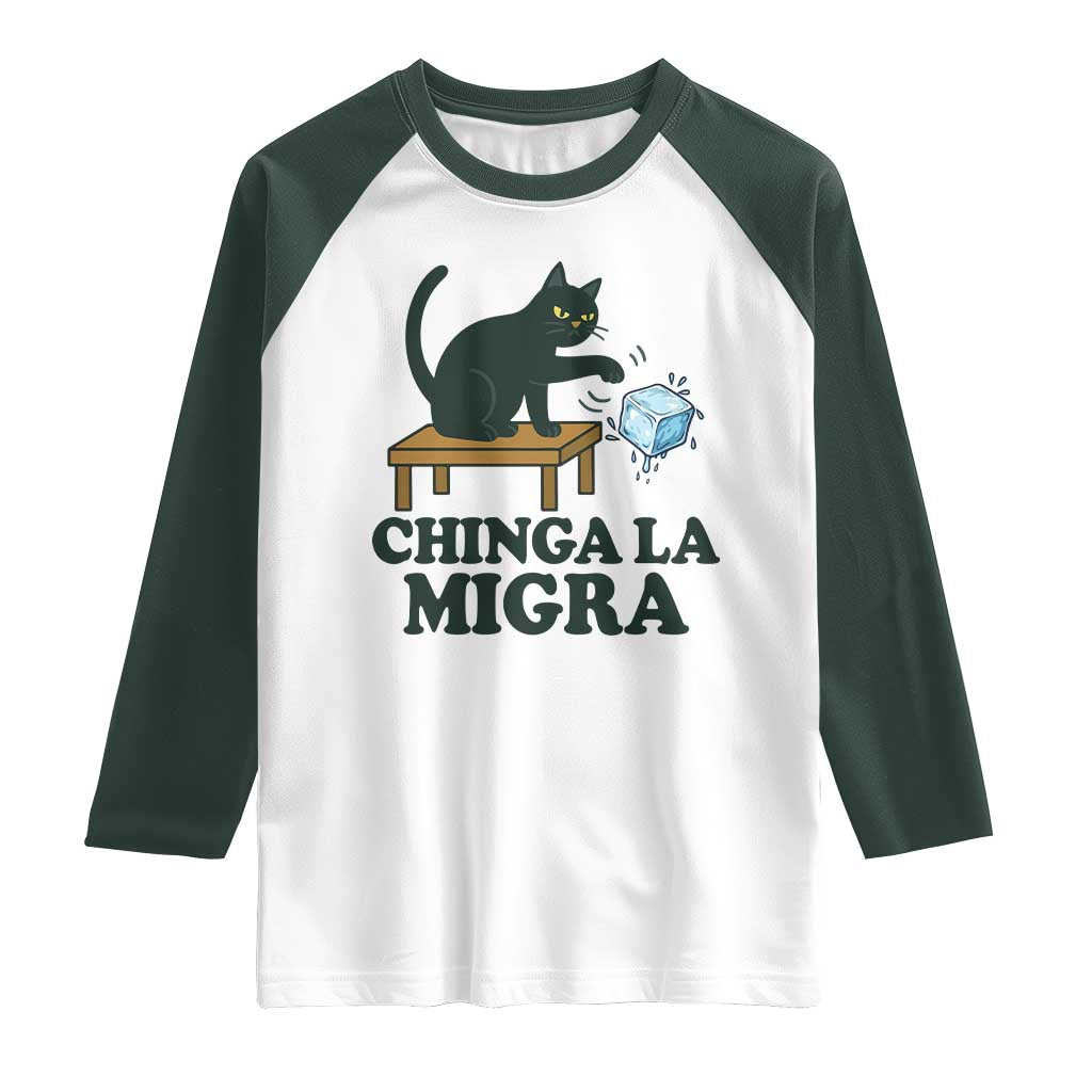 Chinga La Migra Raglan Shirt Funny Immigration Rights Cat Political