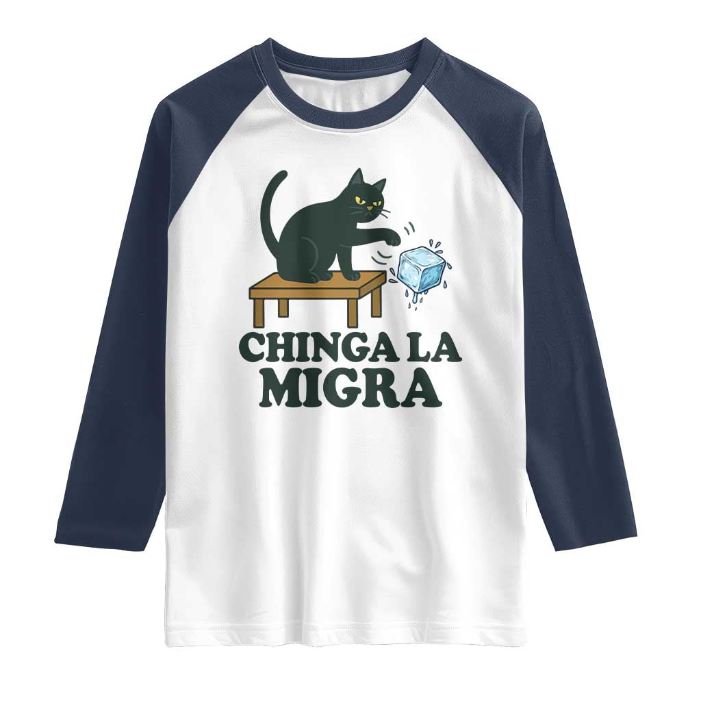 Chinga La Migra Raglan Shirt Funny Immigration Rights Cat Political