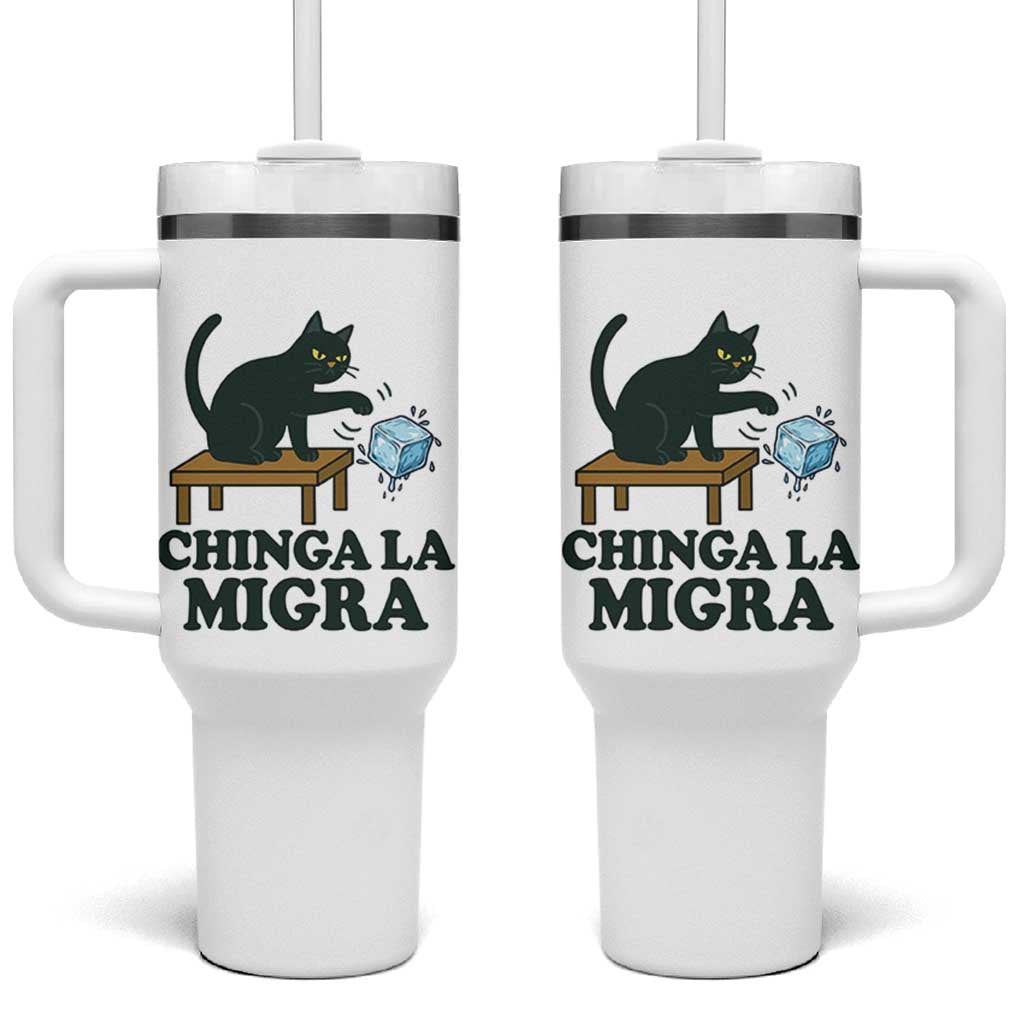 Chinga La Migra Tumbler With Handle Funny Immigration Rights Cat Political