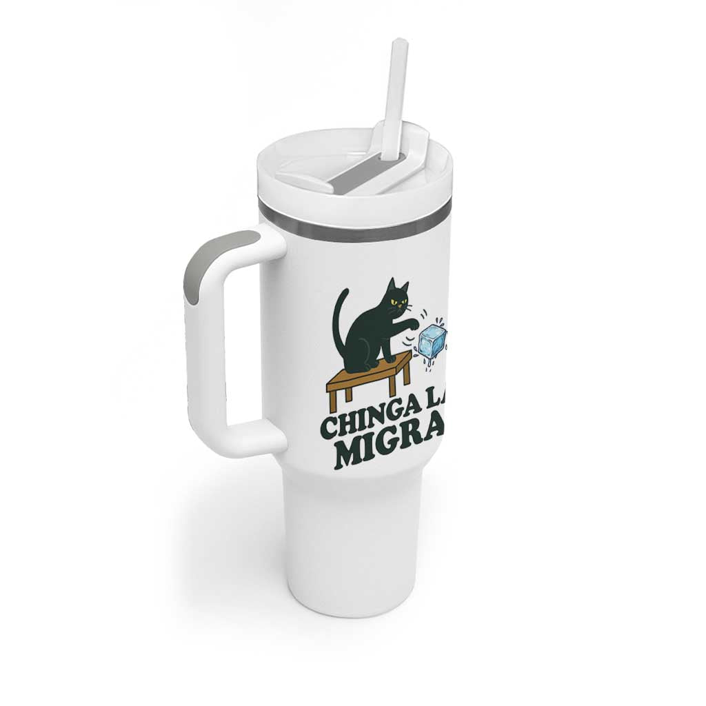 Chinga La Migra Tumbler With Handle Funny Immigration Rights Cat Political