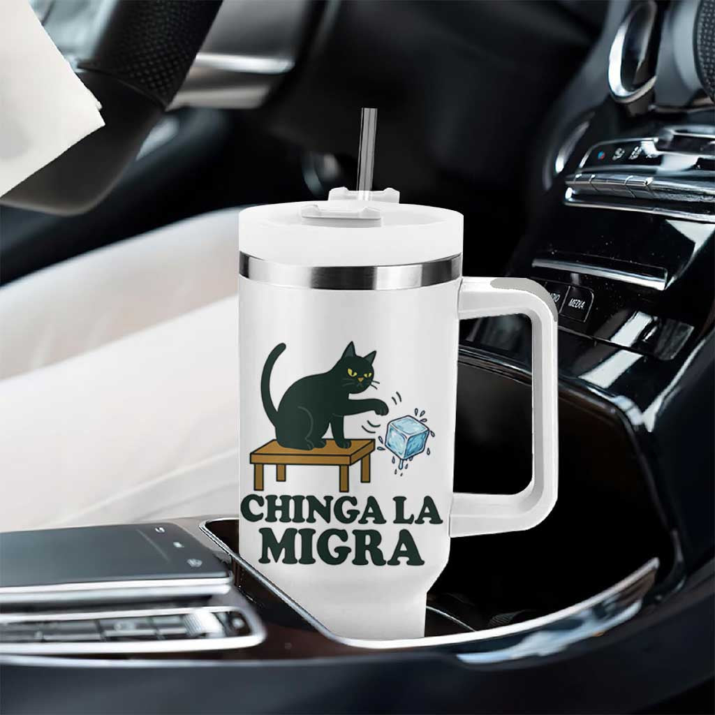 Chinga La Migra Tumbler With Handle Funny Immigration Rights Cat Political