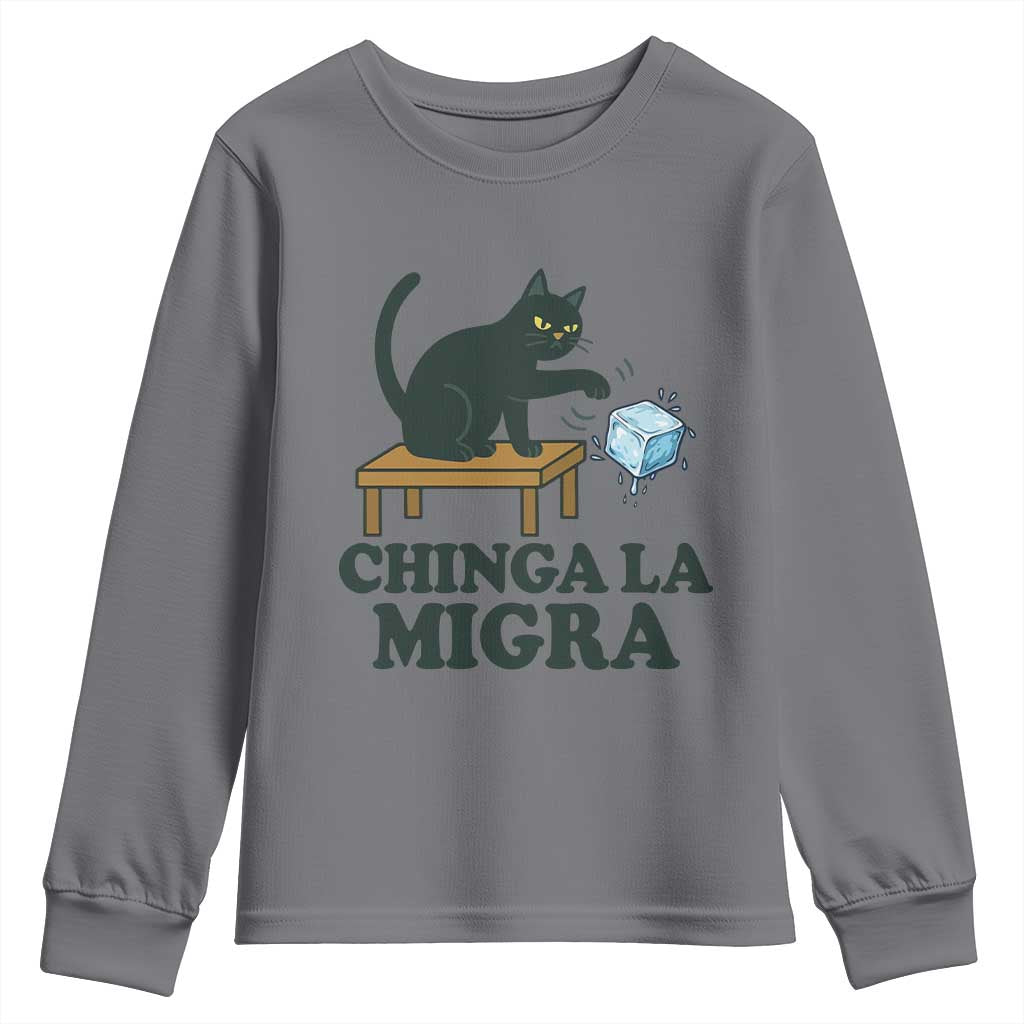 Chinga La Migra Youth Sweatshirt Funny Immigration Rights Cat Political