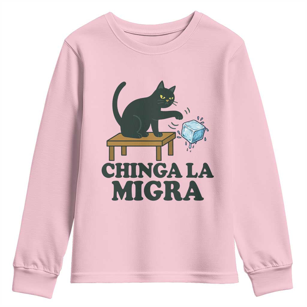 Chinga La Migra Youth Sweatshirt Funny Immigration Rights Cat Political