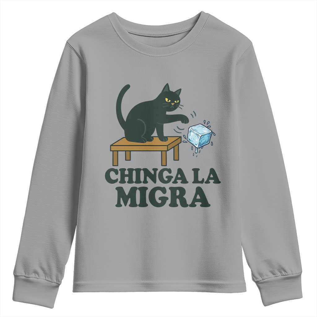 Chinga La Migra Youth Sweatshirt Funny Immigration Rights Cat Political