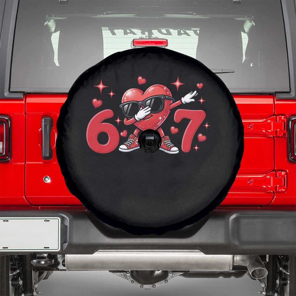 Funny Six Seven 67 Valentines Dabbing Heart Spare Tire Cover