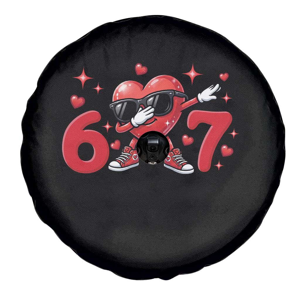 Funny Six Seven 67 Valentines Dabbing Heart Spare Tire Cover