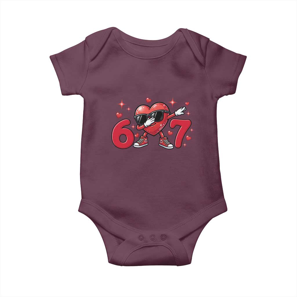 Funny Six Seven 67 Valentines Dabbing Heart Baby Onesie