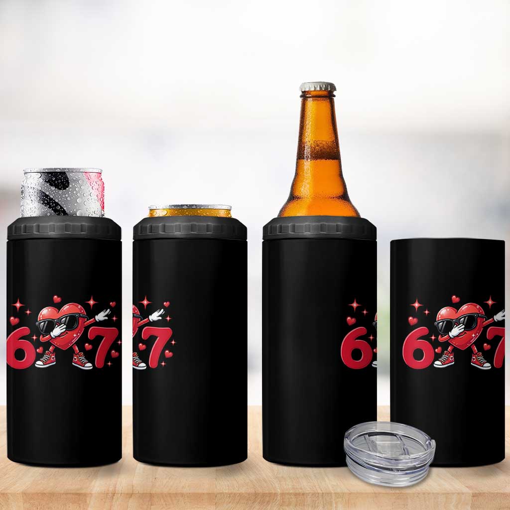 Funny Six Seven 67 Valentines Dabbing Heart 4 in 1 Can Cooler Tumbler