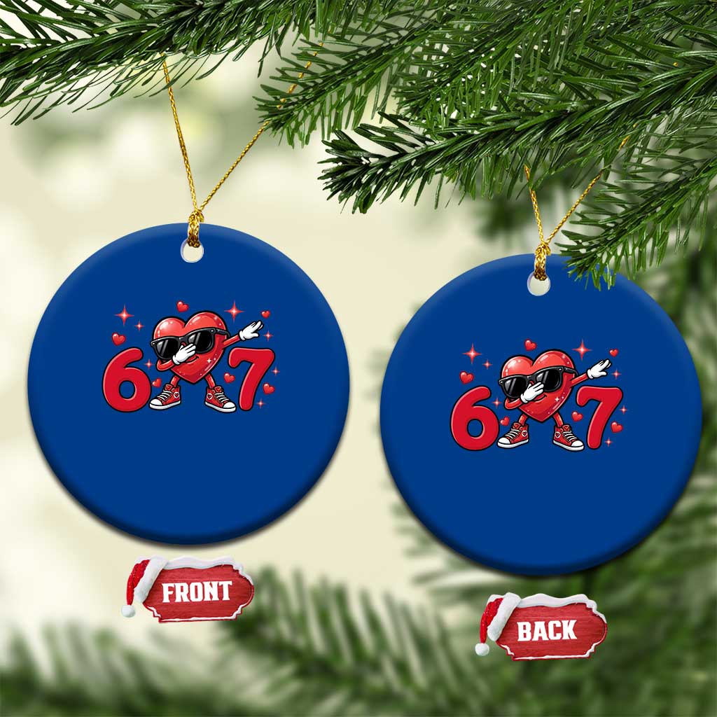 Funny Six Seven 67 Valentines Dabbing Heart Ceramic Ornament