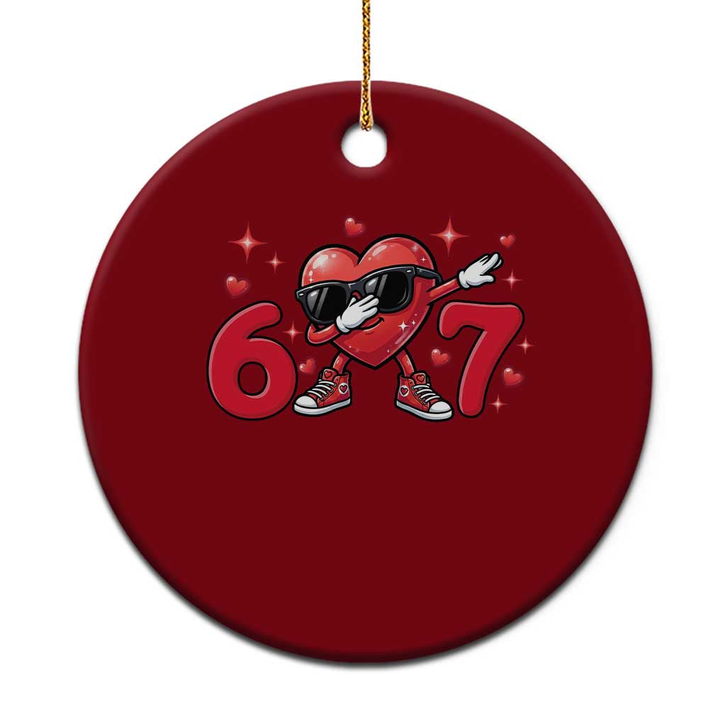 Funny Six Seven 67 Valentines Dabbing Heart Ceramic Ornament