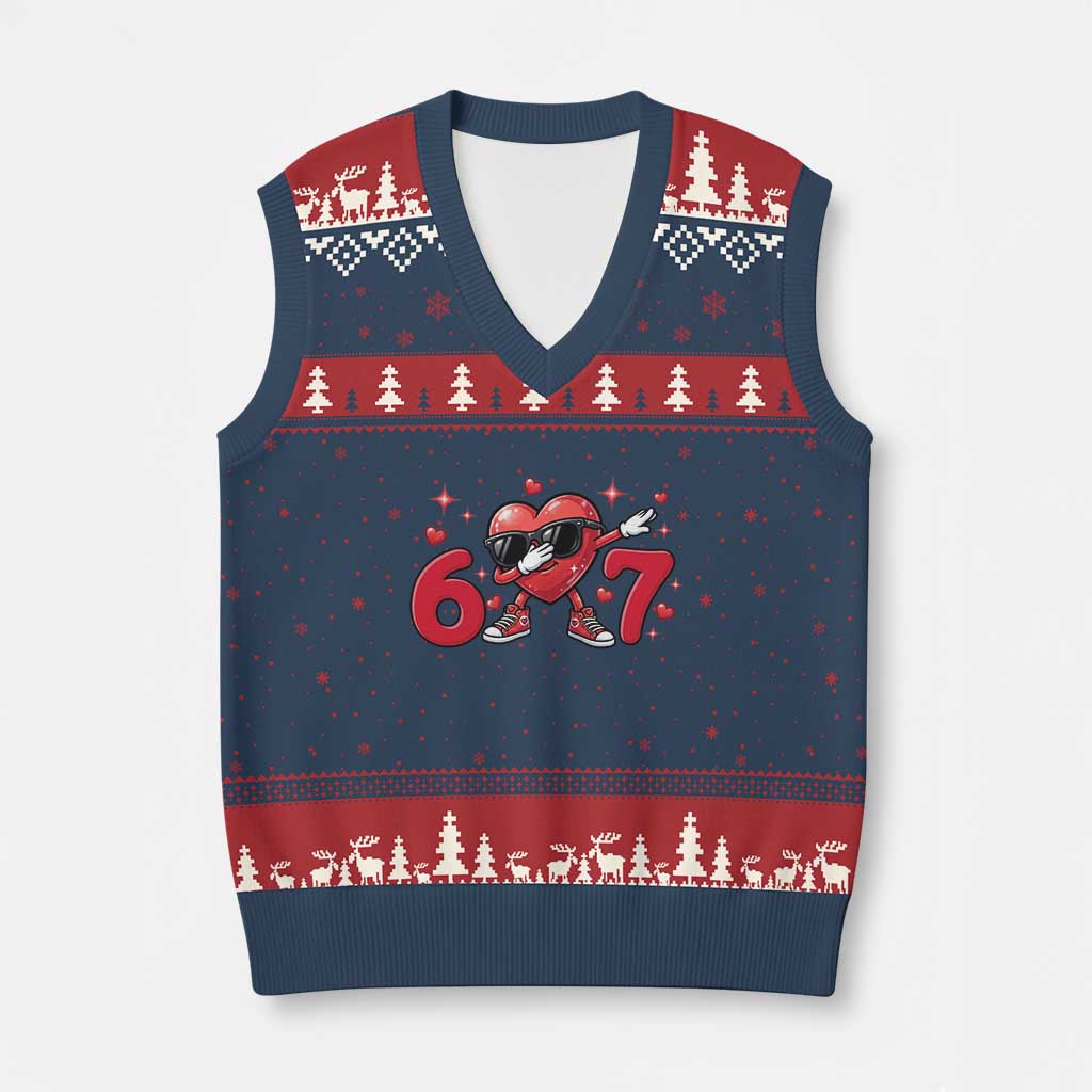 Funny Six Seven 67 Valentines Dabbing Heart V-Neck Knit Sweater Vest