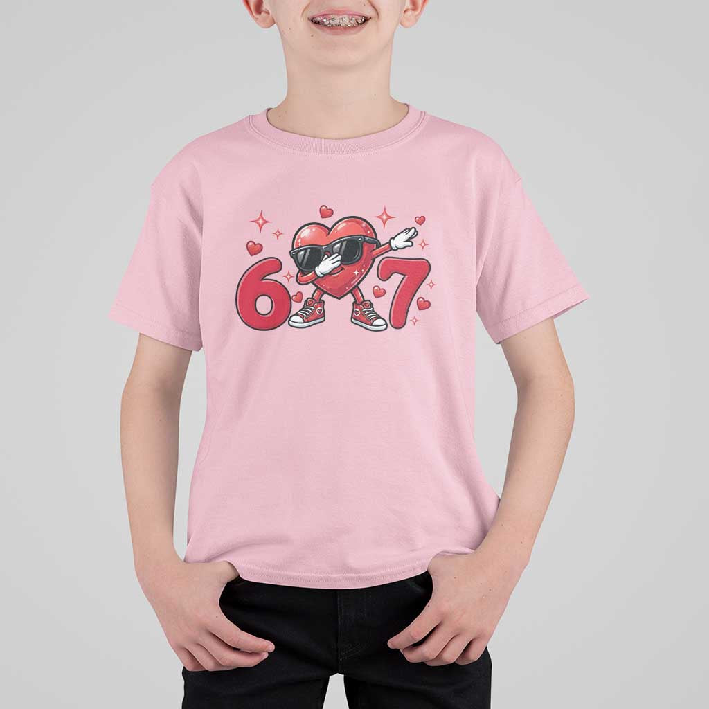 Funny Six Seven 67 Valentines Dabbing Heart T Shirt For Kid