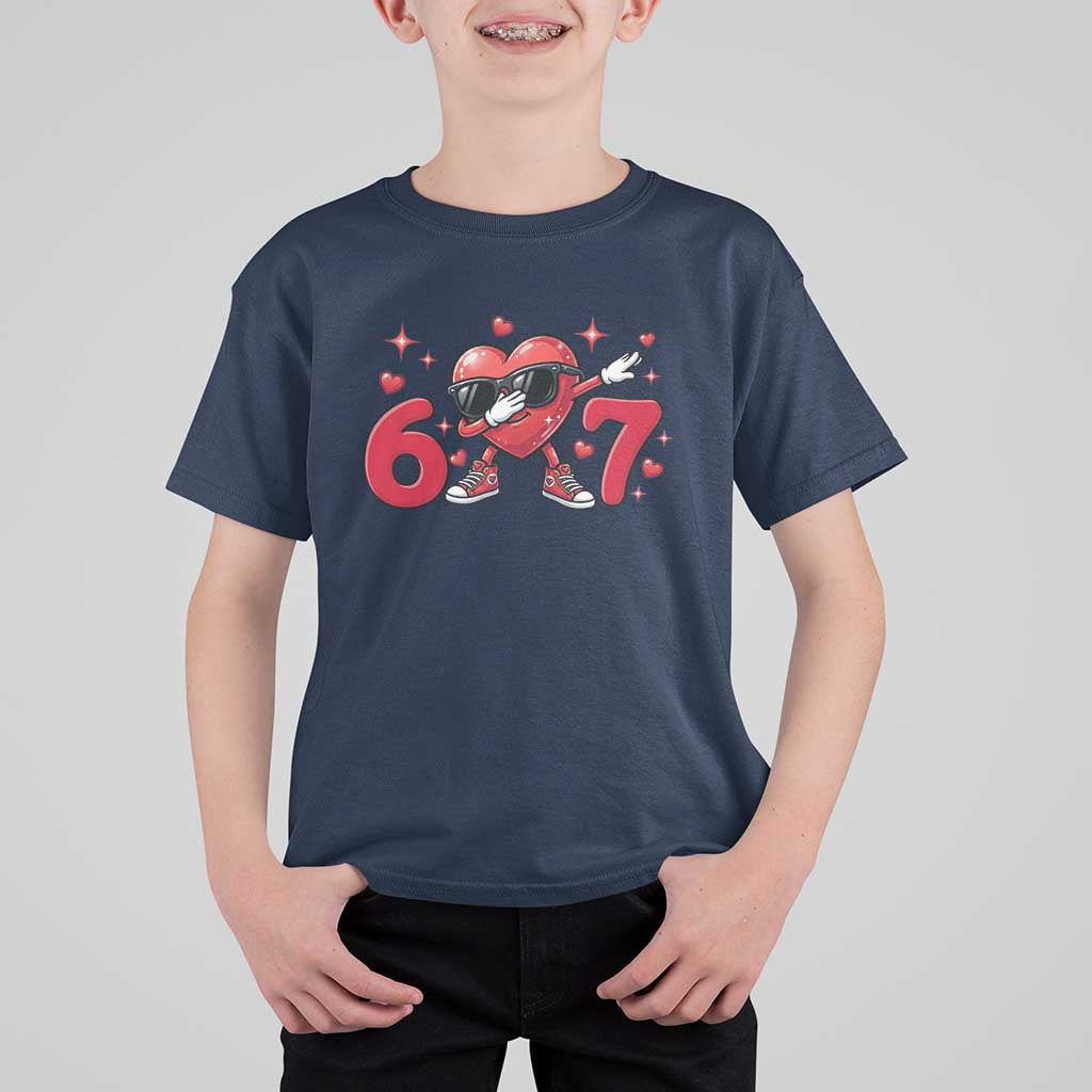 Funny Six Seven 67 Valentines Dabbing Heart T Shirt For Kid