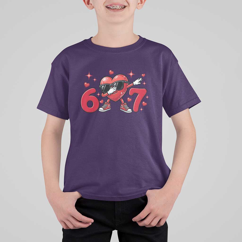 Funny Six Seven 67 Valentines Dabbing Heart T Shirt For Kid