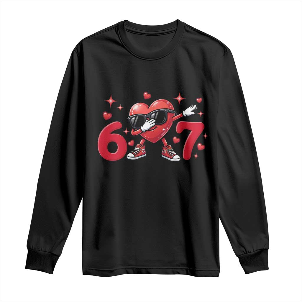 Funny Six Seven 67 Valentines Dabbing Heart Long Sleeve Shirt