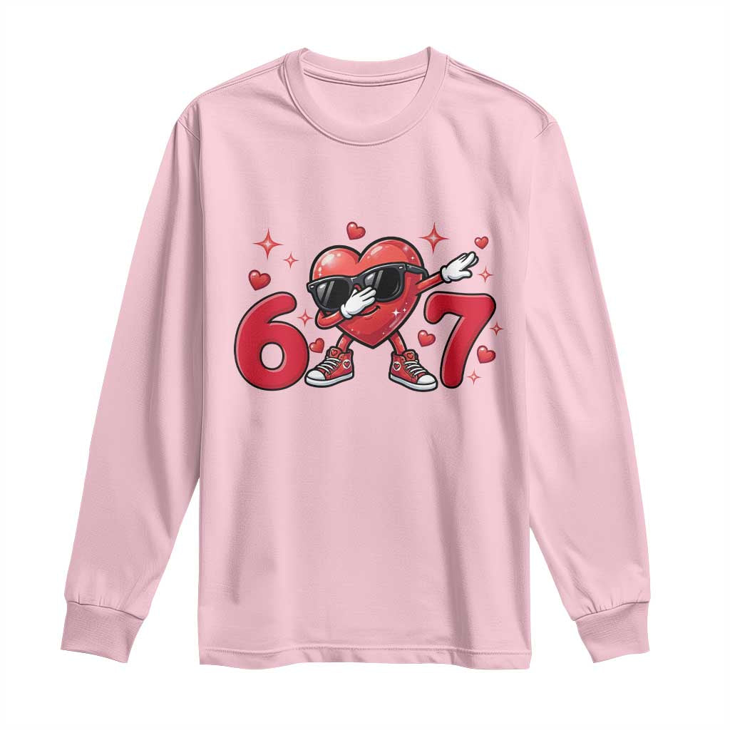 Funny Six Seven 67 Valentines Dabbing Heart Long Sleeve Shirt
