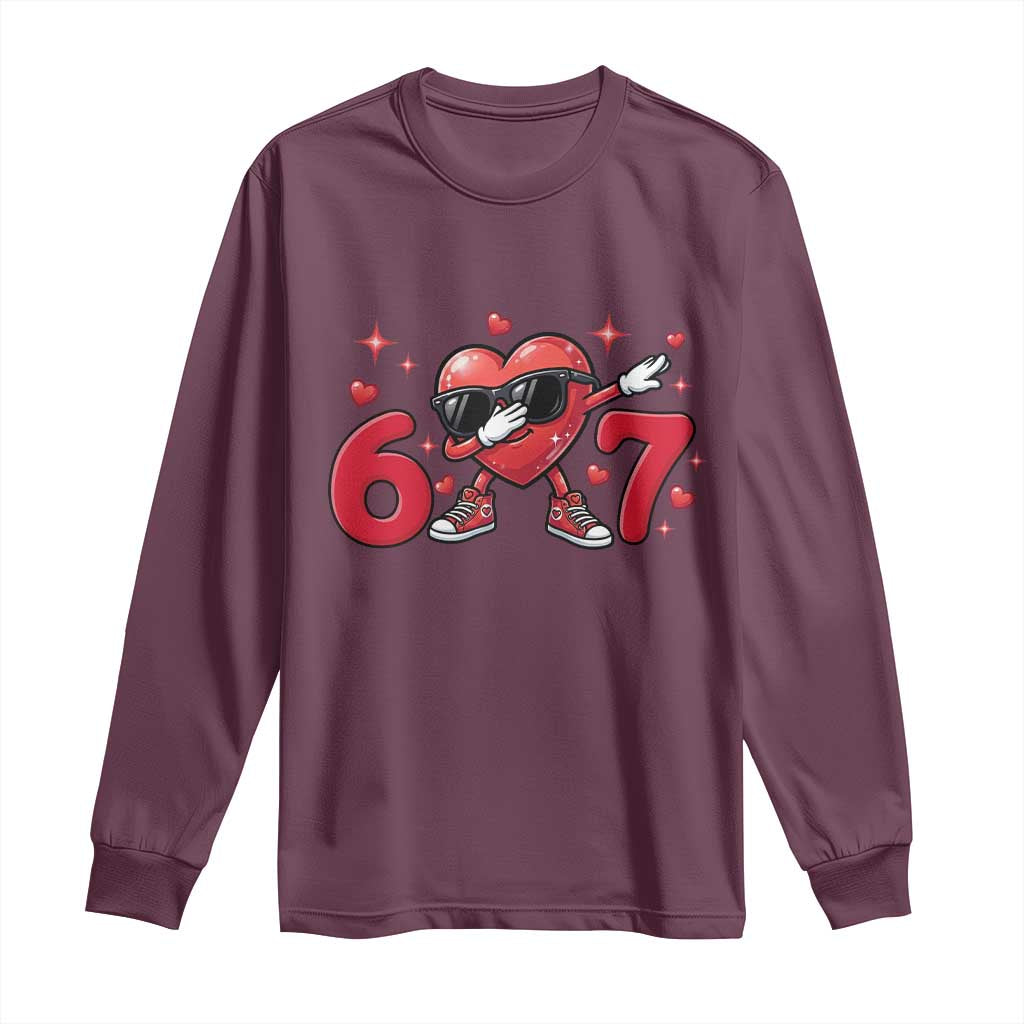 Funny Six Seven 67 Valentines Dabbing Heart Long Sleeve Shirt