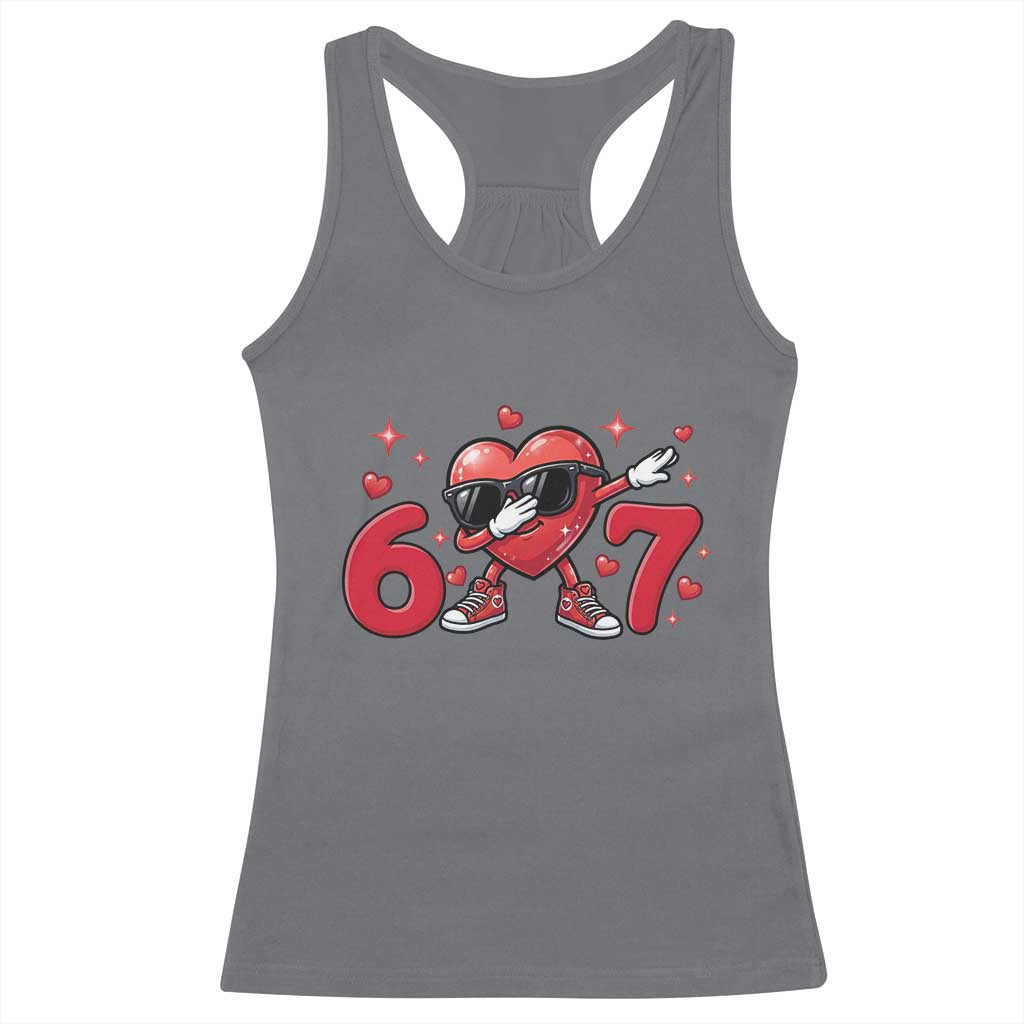 Funny Six Seven 67 Valentines Dabbing Heart Racerback Tank Top