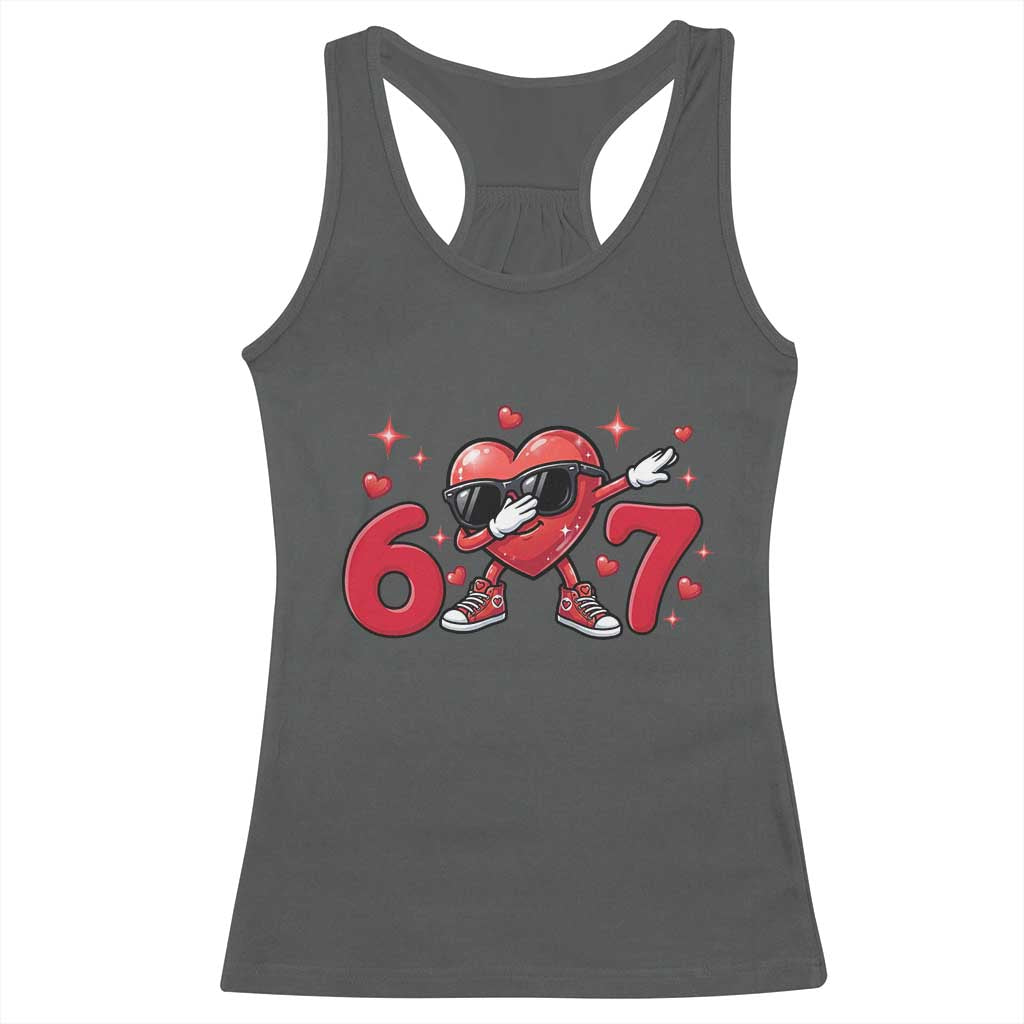 Funny Six Seven 67 Valentines Dabbing Heart Racerback Tank Top