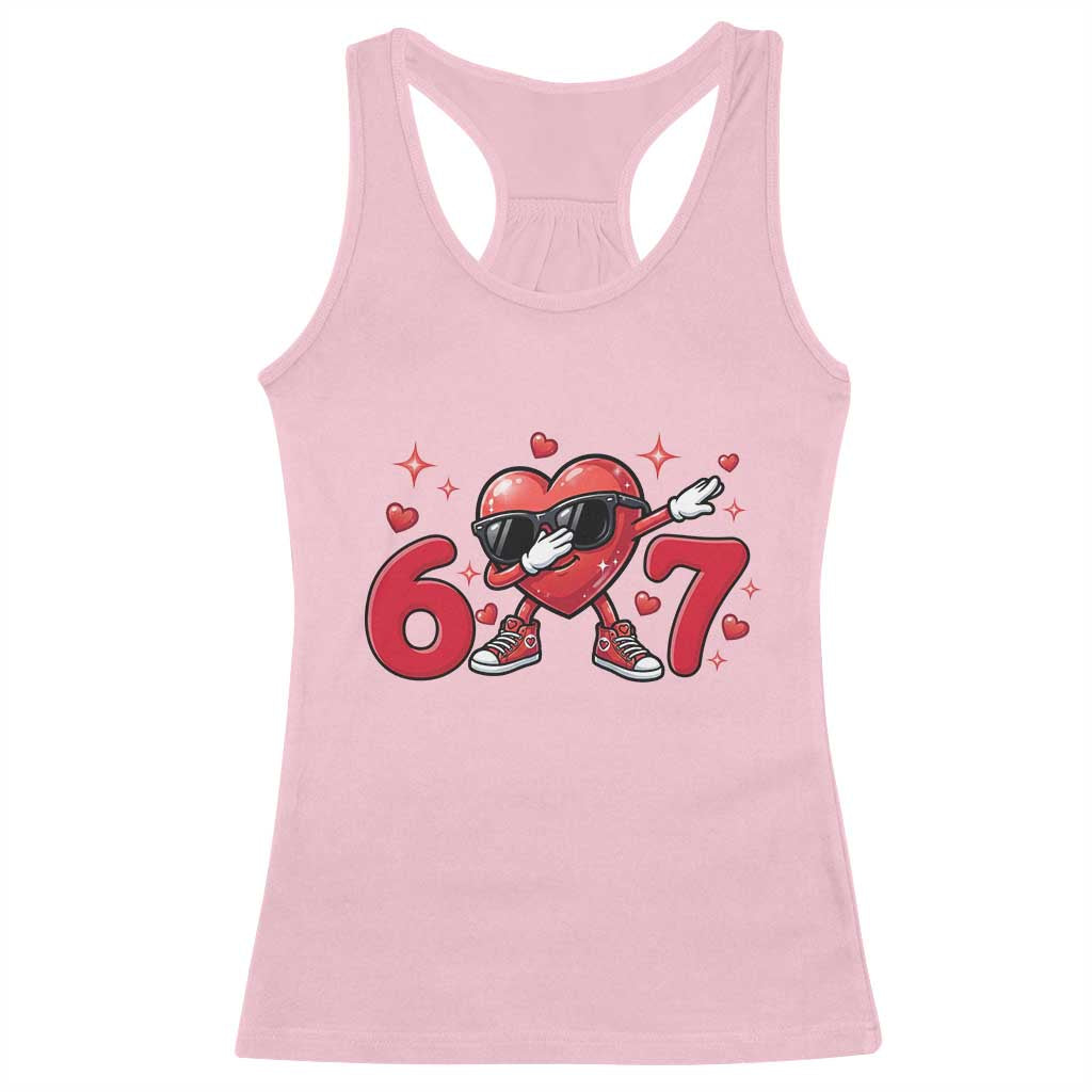 Funny Six Seven 67 Valentines Dabbing Heart Racerback Tank Top