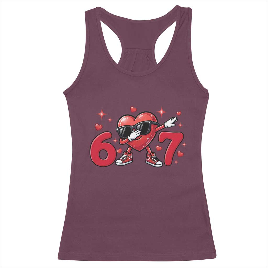 Funny Six Seven 67 Valentines Dabbing Heart Racerback Tank Top