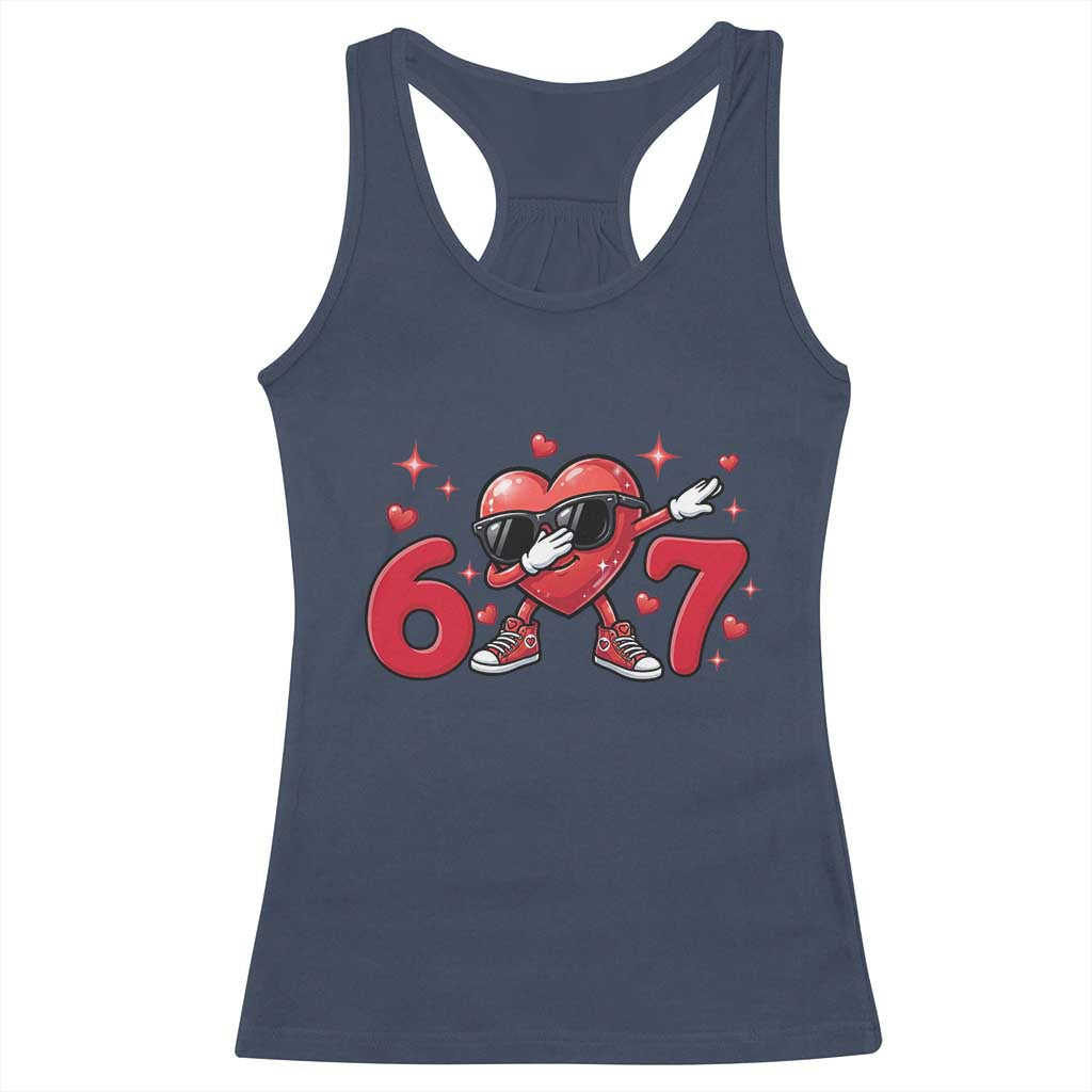 Funny Six Seven 67 Valentines Dabbing Heart Racerback Tank Top