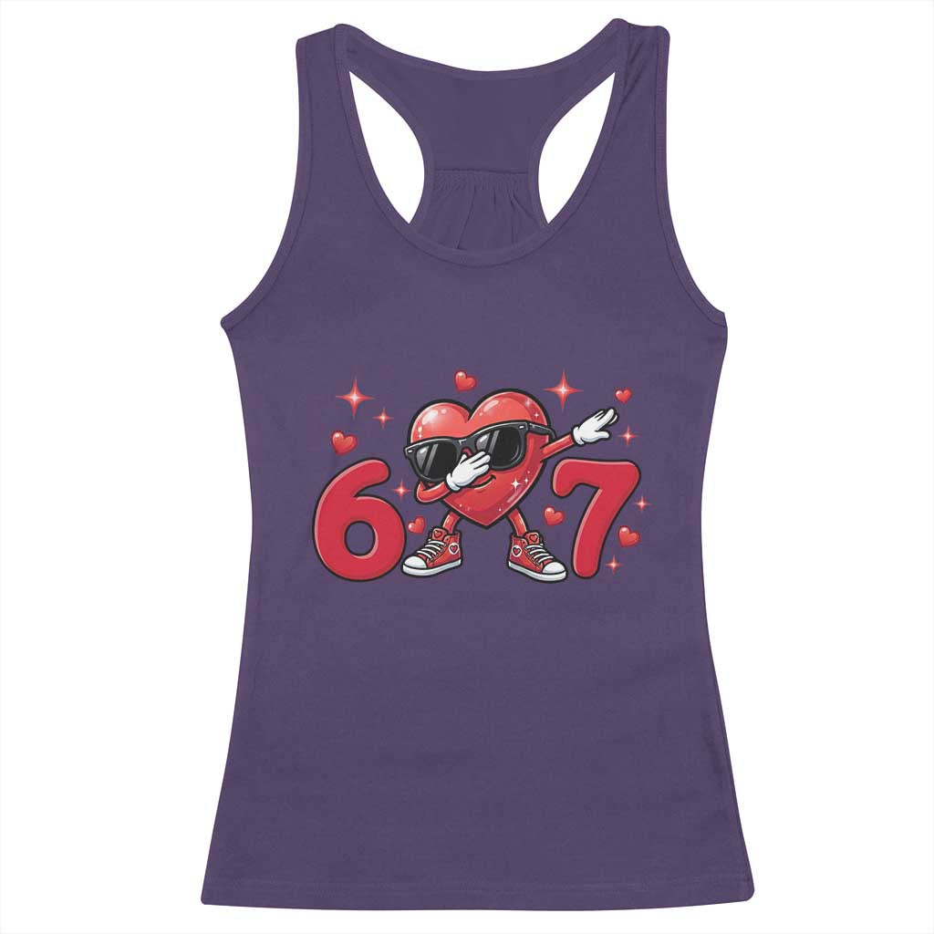 Funny Six Seven 67 Valentines Dabbing Heart Racerback Tank Top