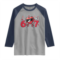 Funny Six Seven 67 Valentines Dabbing Heart Raglan Shirt