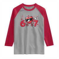 Funny Six Seven 67 Valentines Dabbing Heart Raglan Shirt