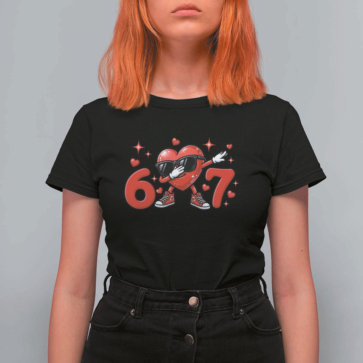 Funny Six Seven 67 Valentines Dabbing Heart T Shirt For Women