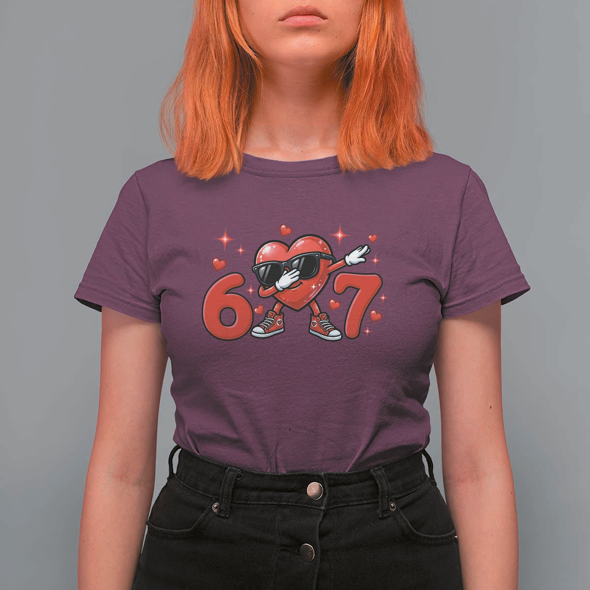 Funny Six Seven 67 Valentines Dabbing Heart T Shirt For Women
