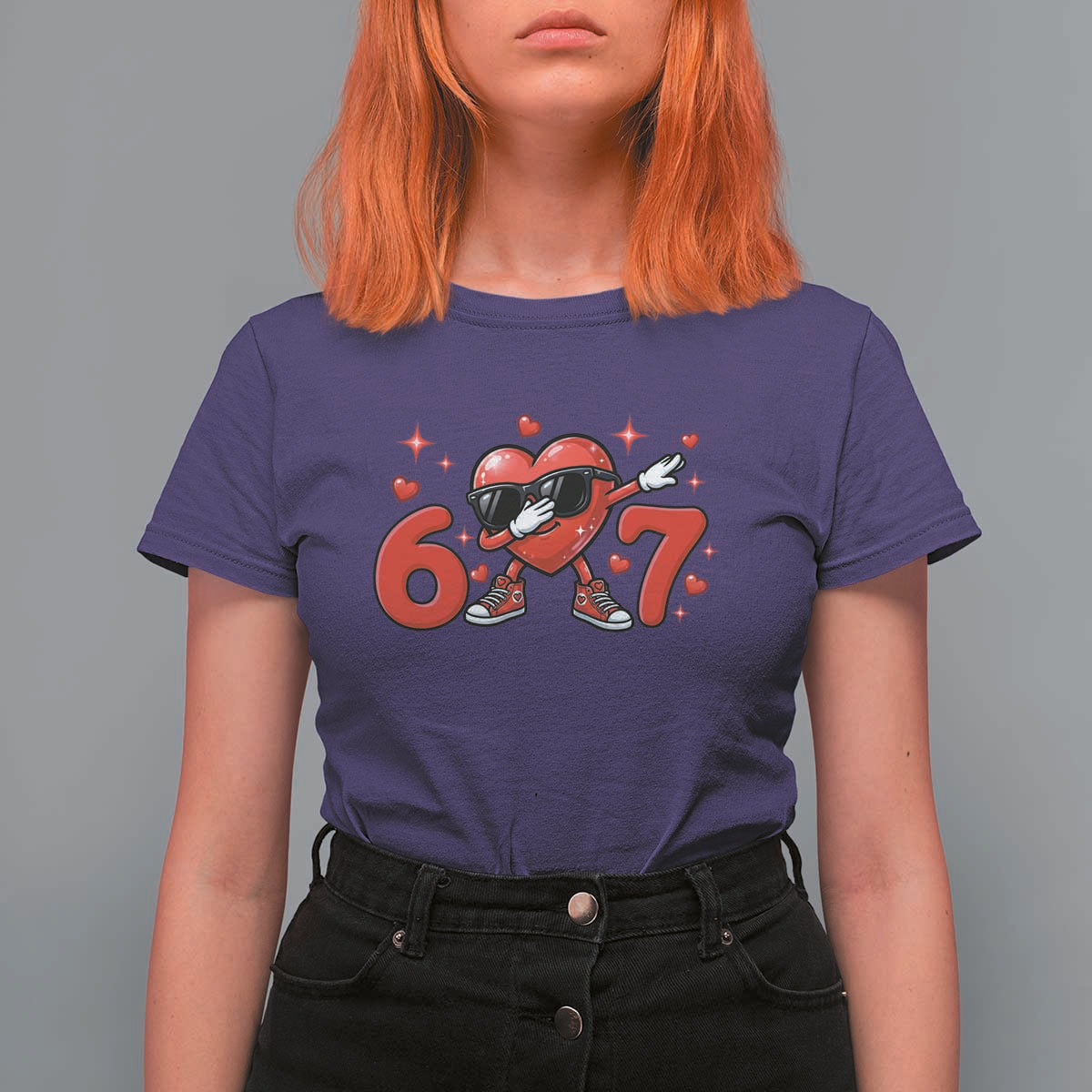 Funny Six Seven 67 Valentines Dabbing Heart T Shirt For Women