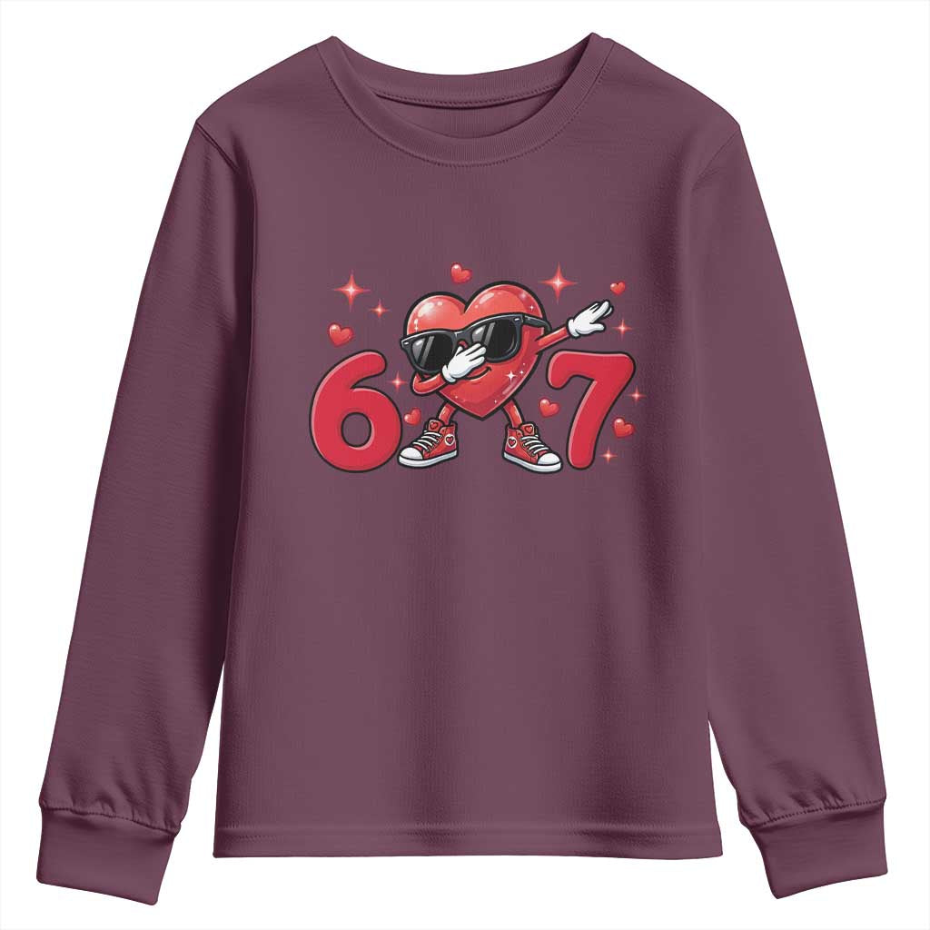 Funny Six Seven 67 Valentines Dabbing Heart Youth Sweatshirt