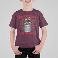 Funny Raccoon Valentine T Shirt For Kid Love Is Overrated Pass The Snacks